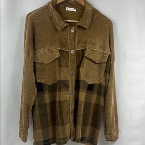 No Name Made in Italy Brown & Black Super Stretchy‎ Flannel Raw Hems Size XL